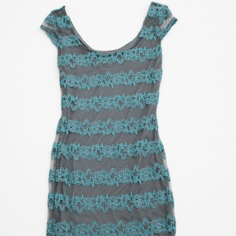 Blue and Grey Laced Bodycon Dress